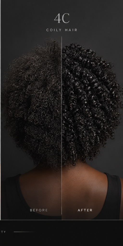 Before and after result for coily 4C hair