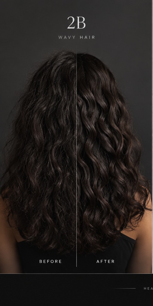 Before and after result for wavy 2B hair