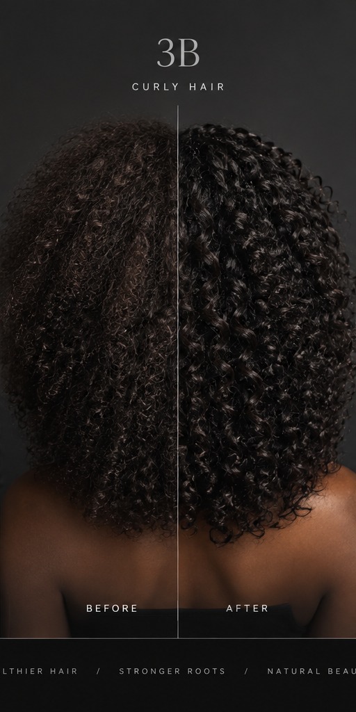Before and after result for curly 3B hair